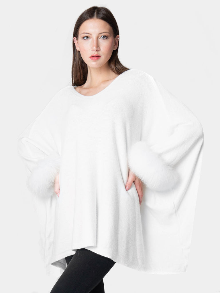 London - Poncho with fur on the cuffs White