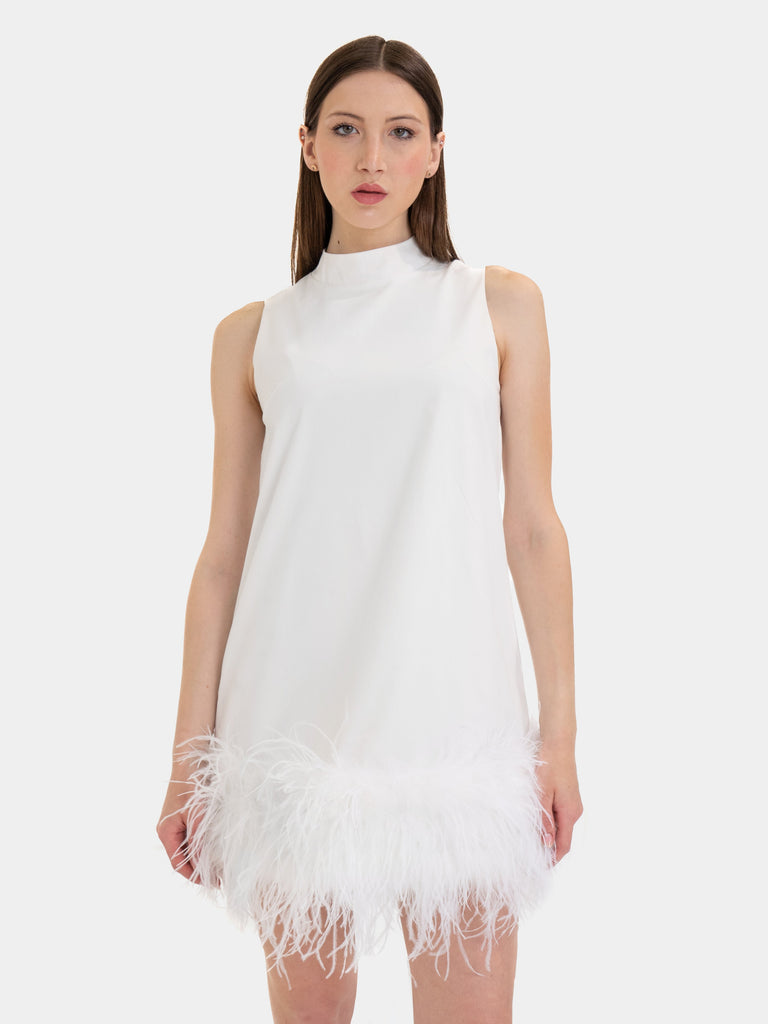 MANHATTAN - Summer dress with feathers - WHITE