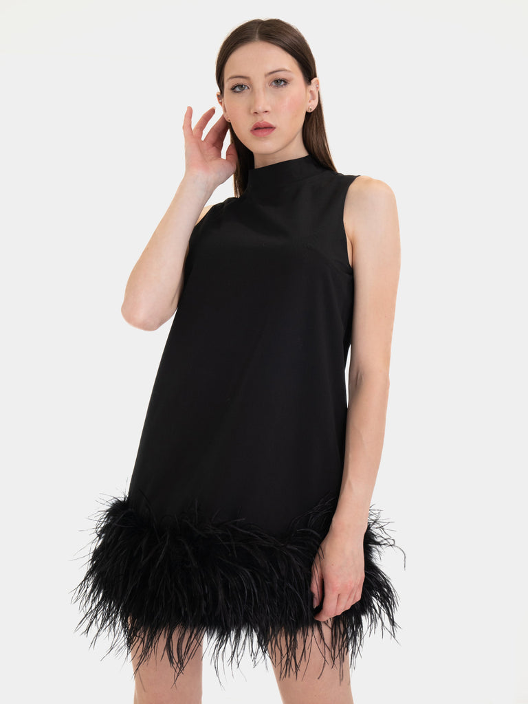MANHATTAN - Summer dress with feathers - BLACK